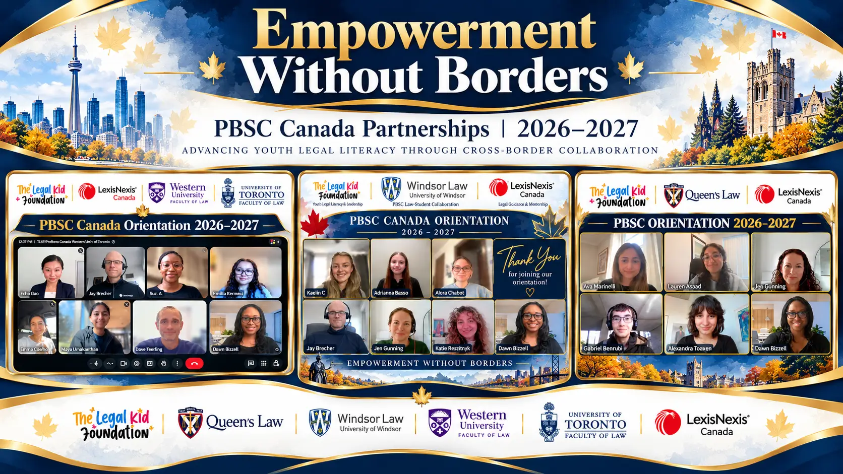 The Legal Kid Foundation's PBSC Canada 2026–2027 orientations with four Canadian law schools and LexisNexis Canada.